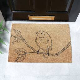 Artsy Mats Pencil Robin Coir Doormat (60 x 40cm) in Brown - Size: 40 x 60 cm - thumbnail 1