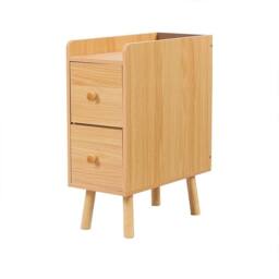 FORGEVIO Slim Wood Bedside Table, Narrow Nightstand with Drawers in Brown - thumbnail 4