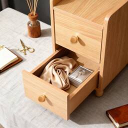 FORGEVIO Slim Wood Bedside Table, Narrow Nightstand with Drawers in Brown - thumbnail 5