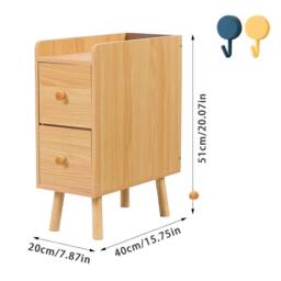 FORGEVIO Slim Wood Bedside Table, Narrow Nightstand with Drawers in Brown - thumbnail 2