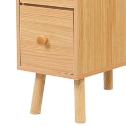 FORGEVIO Slim Wood Bedside Table, Narrow Nightstand with Drawers in Brown - thumbnail 6
