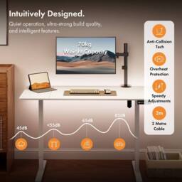 VonHaus Large Home Office Electric Standing Desk with USB-C Charging in White - thumbnail 5