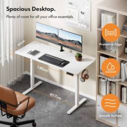 VonHaus Large Home Office Electric Standing Desk with USB-C Charging in White - thumbnail 2