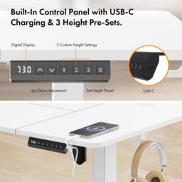 VonHaus Large Home Office Electric Standing Desk with USB-C Charging in White - thumbnail 7