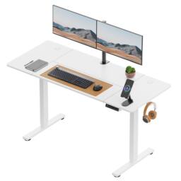 VonHaus Large Home Office Electric Standing Desk with USB-C Charging in White