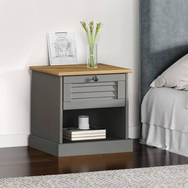 Berkfield Home Bedside Cabinet VIGO Grey 42x35x40 cm Solid Wood Pine - Size: 42 x 35 x 40 cm - image 1