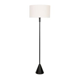 ValueLights Mitch Natural Linen Trim Lamp Shade Black Wood Triangle Floor Lamp in White - thumbnail 2