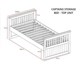 Captains Wooden Storage Bed with 4 Drawers & Cupboard - Waxed & White in Brown - Size: Single - thumbnail 6