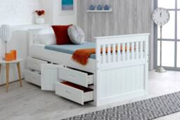 Captains Wooden Storage Bed with 4 Drawers & Cupboard - Waxed & White in Brown - Size: Single - thumbnail 5