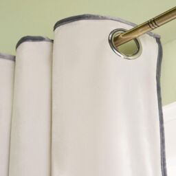 OHS Piped Edge Velvet Curtains Thermal Eyelet Ready Made in Grey - Size: 168 cm width x 229 cm drop - thumbnail 3
