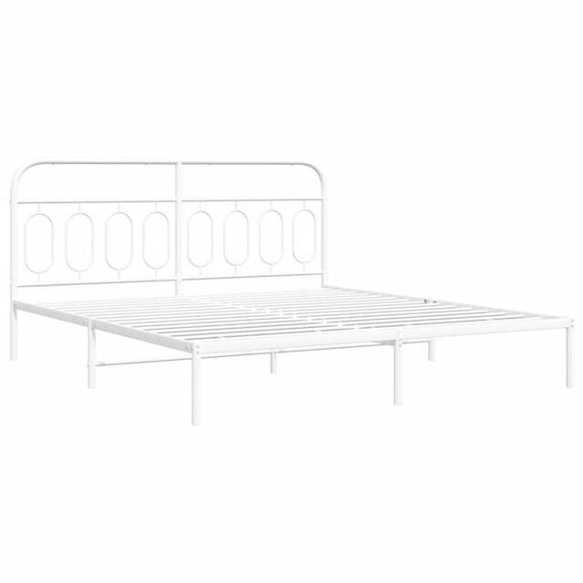 Berkfield Home Metal Bed Frame without Mattress with Headboard White 193x203cm - Size: 193x203 cm - image 1