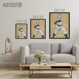 "Artery8 Vintage Baseball Player Drawing Framed Canvas Wall Art Print E Penfield in Beige - Size: W12"" x H16""" - thumbnail 4