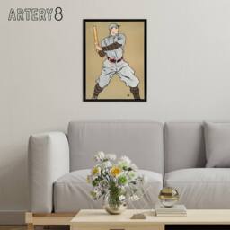 "Artery8 Vintage Baseball Player Drawing Framed Canvas Wall Art Print E Penfield in Beige - Size: W12"" x H16""" - thumbnail 3