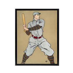 "Artery8 Vintage Baseball Player Drawing Framed Canvas Wall Art Print E Penfield in Beige - Size: W12"" x H16""" - thumbnail 1