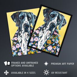 "Artery8 Dog Lover Great Dane in Floral Hawaiian Shirt Framed Wall Art in Yellow - Size: W12"" x H16""" - thumbnail 2