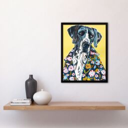 "Artery8 Dog Lover Great Dane in Floral Hawaiian Shirt Framed Wall Art in Yellow - Size: W12"" x H16""" - thumbnail 4