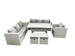 Fimous 6 Pieces Outdoor Rattan Sofa Set with Cushions Patio Garden Furniture Sets with Armchair Dining Table 2 Small Footstools in Light Grey - thumbnail 1