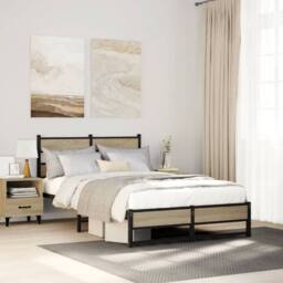 Berkfield Home Metal Bed Frame without Mattress Sonoma Oak 120x190 cm Small Double in Brown - thumbnail 2