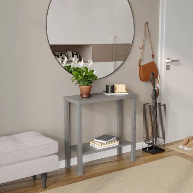 Havendro Cedar Grey Console Table 2 Tier Wooden Narrow in Light Grey - image 1