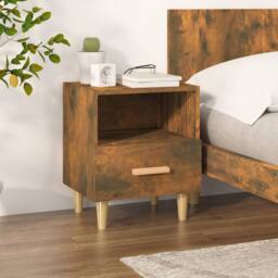 Berkfield Home Beautiful Bedside Cabinet Smoked Oak 40x35x47 cm in Brown - Size: 40 x 35 x 47 cm - thumbnail 2