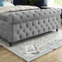 KDMD Nestling Sleigh Upholstered Soft Velvet Designer Bed Frame in Grey - Size: Single - thumbnail 4