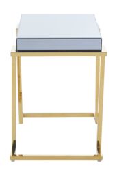 Orsina Decent End Table With Grey Mirrored Top, Metal Side Table With C-Shaped Base, Luxe Gold Finish Small Table - thumbnail 3