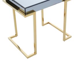Orsina Decent End Table With Grey Mirrored Top, Metal Side Table With C-Shaped Base, Luxe Gold Finish Small Table - thumbnail 5