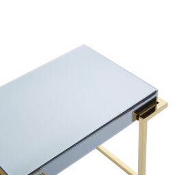 Orsina Decent End Table With Grey Mirrored Top, Metal Side Table With C-Shaped Base, Luxe Gold Finish Small Table - thumbnail 6