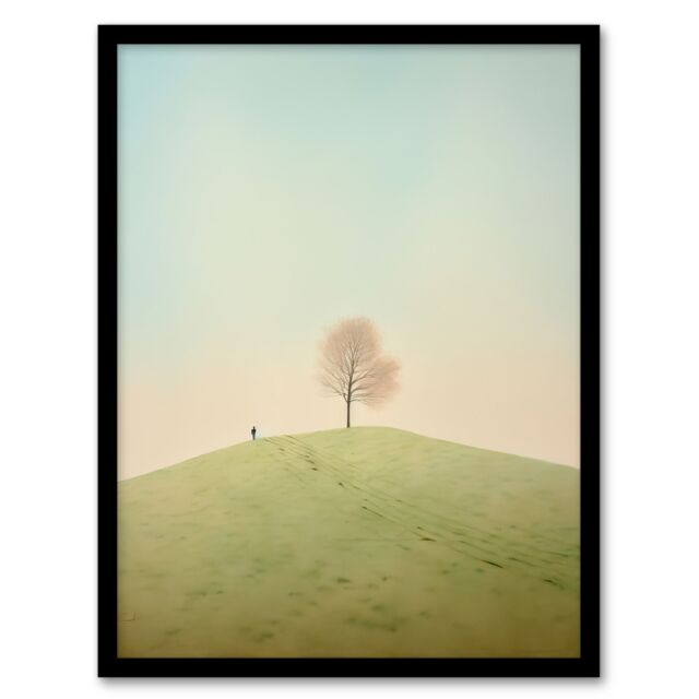 Artery8 Wall Art Print Perspective Tree By Amy Denver Minimalist Soft Pastel Greens Minimalism Simple Modern Artwork Art Framed - Size: A4 - image 1