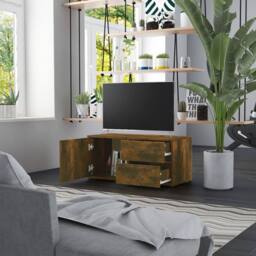 Berkfield Home TV Cabinet Smoked Oak 80x34x36 cm Engineered Wood in Brown - Size: 80 x 34 x 36 cm - thumbnail 3