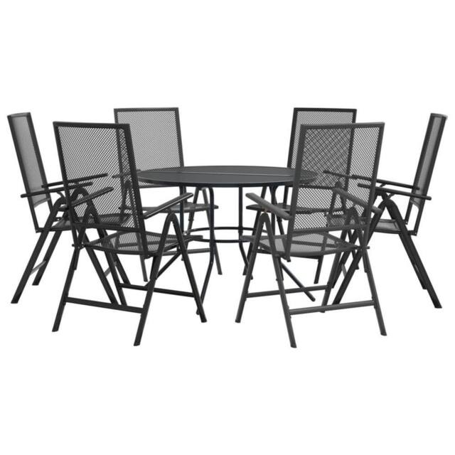 Berkfield Home Reclining Garden Chair Set 7 pcs Anthracite Powder-coated Steel in Black - image 1