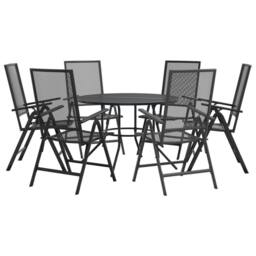 Berkfield Home Reclining Garden Chair Set 7 pcs Anthracite Powder-coated Steel in Black - thumbnail 1