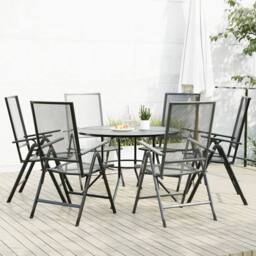 Berkfield Home Reclining Garden Chair Set 7 pcs Anthracite Powder-coated Steel in Black - thumbnail 2