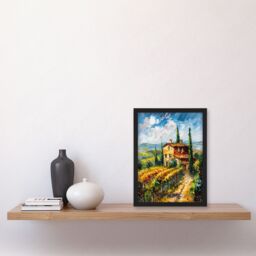 Artery8 Summer Tuscan Farmhouse Oil Painting Colourful Framed Art Print in Green - Size: A4 - thumbnail 4