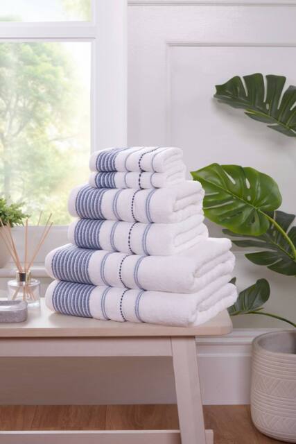 Rapport Home Azure Edge Towels 6 Piece Pure Cotton Bale Set in Cool White - image 1