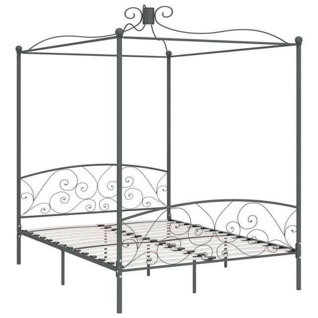Berkfield Home Canopy Bed Frame Grey Metal 180x200 cm Super King - image 1