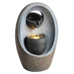 OUTSUNNY Water Feature with 2-Tier Bowls, Pump & LED Lights in Grey - thumbnail 2