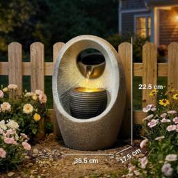 OUTSUNNY Water Feature with 2-Tier Bowls, Pump & LED Lights in Grey - thumbnail 3