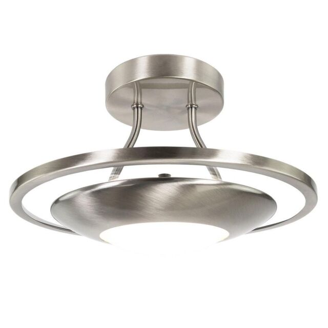 Happy Homewares Semi Flush Energy Saving LED Ceiling Light in Brushed Metal Finish in Metallic Silver - image 1