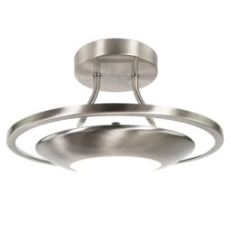 Happy Homewares Semi Flush Energy Saving LED Ceiling Light in Brushed Metal Finish in Metallic Silver - thumbnail 1