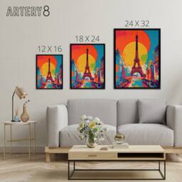 "Artery8 Eiffel Tower Paris Sunset Vibrant Pop Art Framed Canvas Wall Art Print - Size: W12"" x H16""" - thumbnail 4