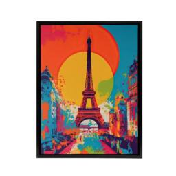 "Artery8 Eiffel Tower Paris Sunset Vibrant Pop Art Framed Canvas Wall Art Print - Size: W12"" x H16""" - thumbnail 1