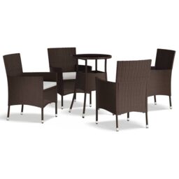 Berkfield Home 5 Piece Garden Bistro Set with Cushions Brown Poly Rattan - thumbnail 2