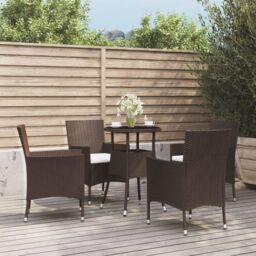 Berkfield Home 5 Piece Garden Bistro Set with Cushions Brown Poly Rattan - thumbnail 1
