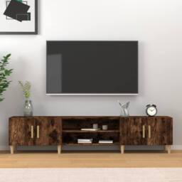 Berkfield Home TV Cabinet Smoked Oak 180x31.5x40 cm Engineered Wood in Brown - thumbnail 2