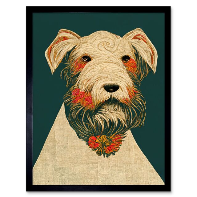 "Artery8 Wall Art Print Teal Orange Scottie Dog Flowers William Morris Style Dog Art Framed in Black - Size: W12"" x H16""" - image 1