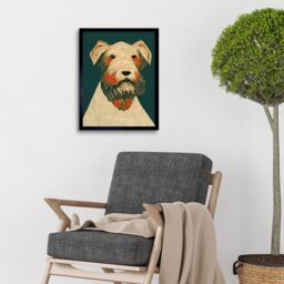 "Artery8 Wall Art Print Teal Orange Scottie Dog Flowers William Morris Style Dog Art Framed in Black - Size: W12"" x H16""" - thumbnail 2
