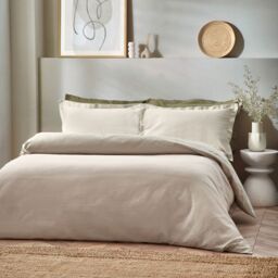 Yard Waffle Textured 100% Cotton Duvet Cover Set in Beige - Size: Single - thumbnail 2