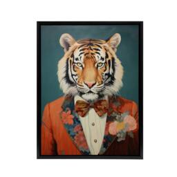 "Artery8 Tiger In A Tuxedo Animal Portrait Framed Canvas Wall Art Print in Blue - Size: W18"" x H24""" - thumbnail 1