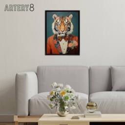 "Artery8 Tiger In A Tuxedo Animal Portrait Framed Canvas Wall Art Print in Blue - Size: W18"" x H24""" - thumbnail 3
